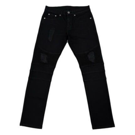 Men’s Black Biker Jeans Distressed Ripped Slim Fit Moto Streetwear